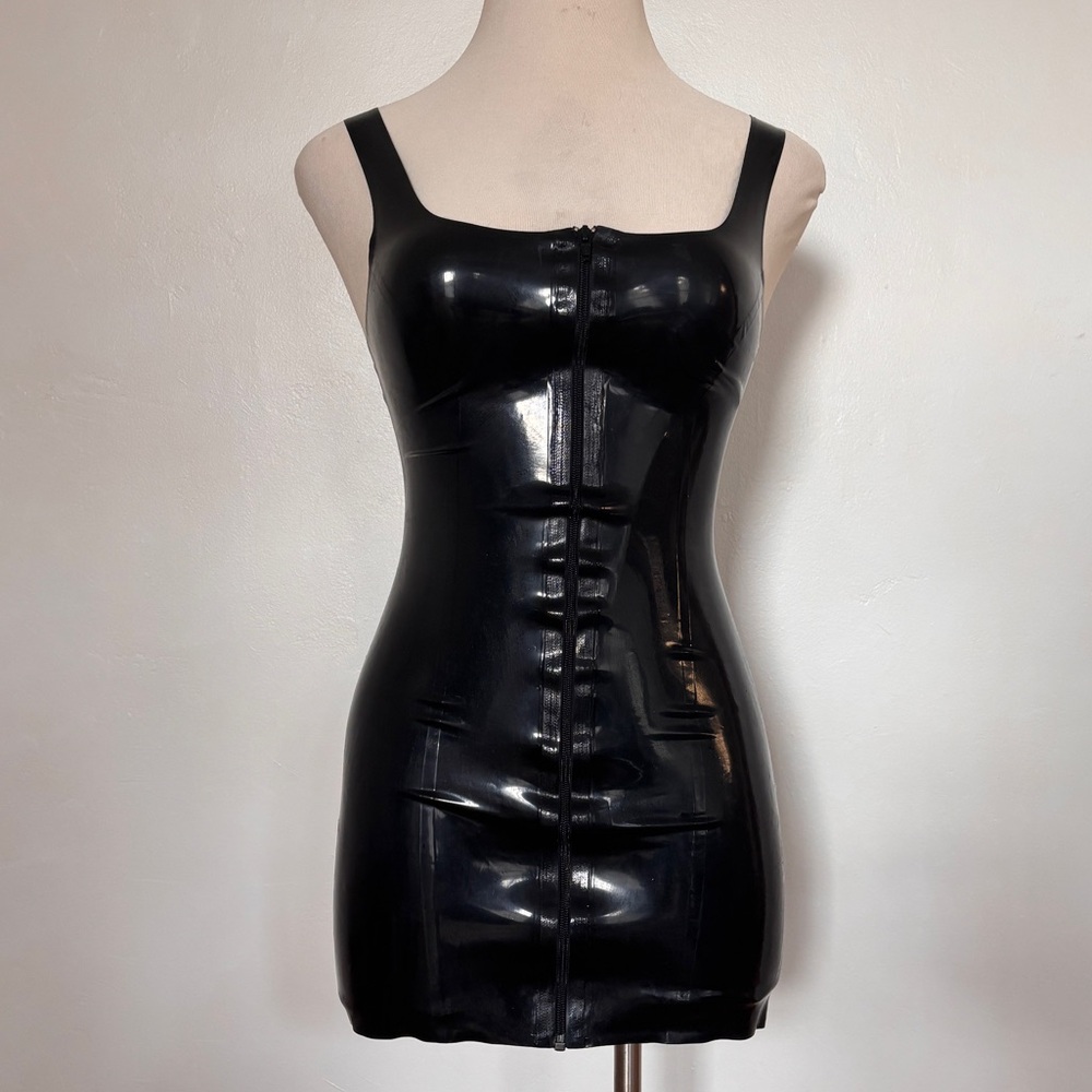 Latex zip up mini dress